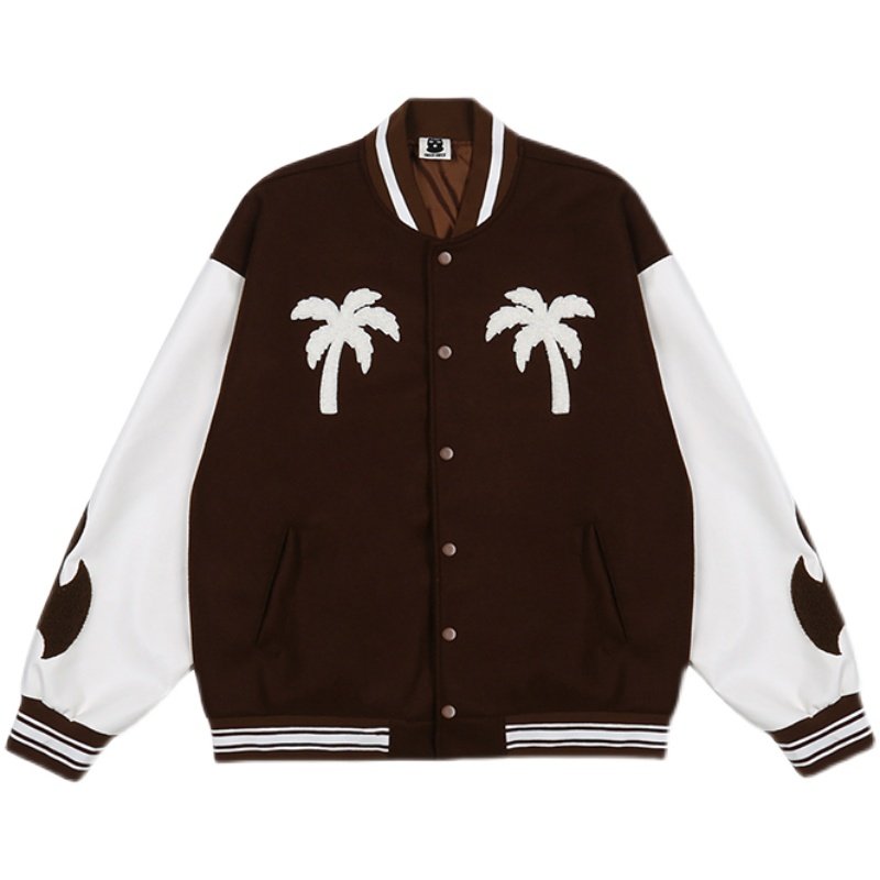 画像3: masked flockingPU leather sleeve  BASEBALL JACKET baseball uniform jacket blouson  ユニセックス 男女兼 用  マスク エンブレム レザースリーブ ヒップホップ スタジアムジャンパー スタジャン MA-1 ボンバー ジャケット ブルゾン (3)