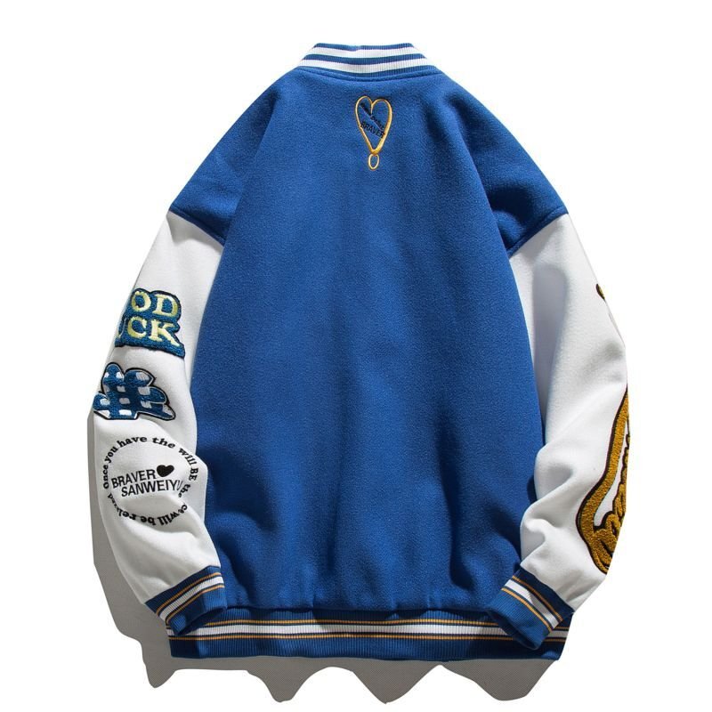 画像8: Industries Flocking Bear  BASEBALL JACKET baseball uniform jacket blouson  ユニセックス 男女兼 用 刺繍 ハイストリートベア 熊エンブレム  ヒップホップ スタジアムジャンパー スタジャン MA-1 ボンバー ジャケット ブルゾン (8)