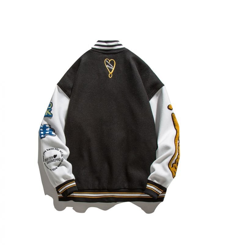 画像10: Industries Flocking Bear  BASEBALL JACKET baseball uniform jacket blouson  ユニセックス 男女兼 用 刺繍 ハイストリートベア 熊エンブレム  ヒップホップ スタジアムジャンパー スタジャン MA-1 ボンバー ジャケット ブルゾン (10)