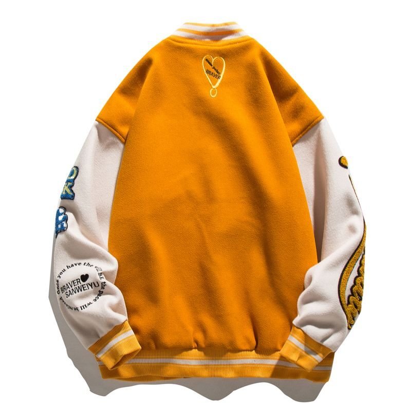 画像9: Industries Flocking Bear  BASEBALL JACKET baseball uniform jacket blouson  ユニセックス 男女兼 用 刺繍 ハイストリートベア 熊エンブレム  ヒップホップ スタジアムジャンパー スタジャン MA-1 ボンバー ジャケット ブルゾン (9)