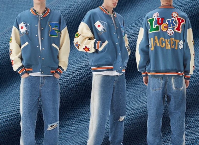 画像6: lucky&playing cards PU leather sleeve  BASEBALL JACKET baseball uniform jacket blouson  ユニセックス 男女兼 用 LUCKY&トランプ エンブレム レザースリーブ ヒップホップ スタジアムジャンパー スタジャン MA-1 ボンバー ジャケット ブルゾン (6)