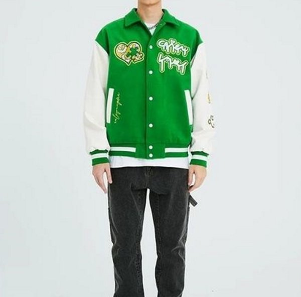 画像4: puzzle stitching  Sleeve leather BASEBALL JACKET baseball uniform jacket blouson  ユニセックス 男女兼用パズルステッチチング 刺繍 エンブレム  ヒップホップ スタジアムジャンパー スタジャン MA-1 ボンバー ジャケット ブルゾン (4)
