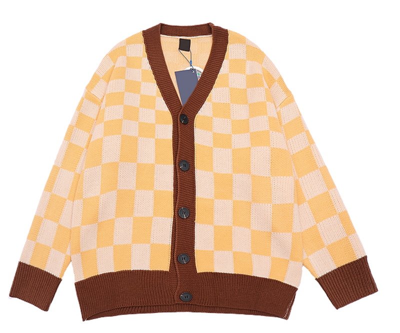 画像3: Unisex Damier lattice check V-neck cardigan sweater　男女兼用 ユニセックス ダミエ チェック柄 Vネックカーディガン セーター  (3)