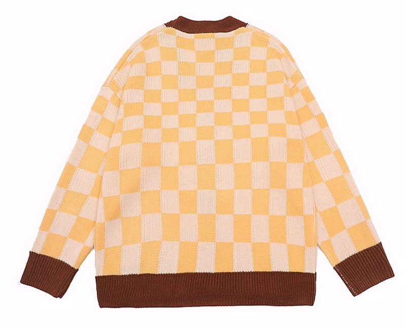 画像7: Unisex Damier lattice check V-neck cardigan sweater　男女兼用 ユニセックス ダミエ チェック柄 Vネックカーディガン セーター  (7)