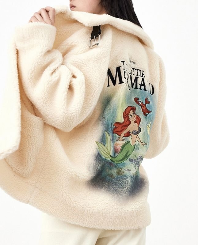 画像9: The Little Mermaid printed stand-up collar imitation lamb wool coat jacket 　リトルマーメイドプリントエコファー ジャケット コート (9)