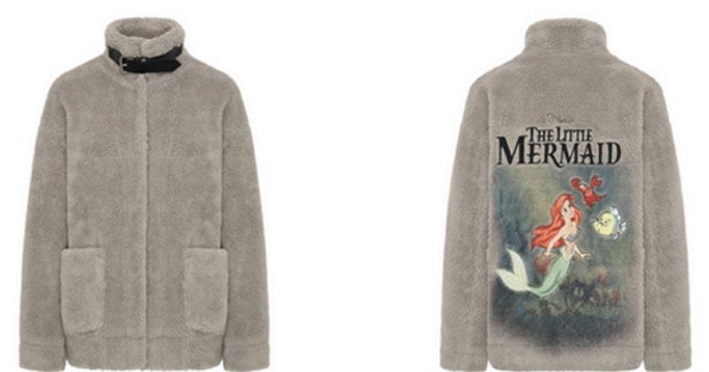 画像2: The Little Mermaid printed stand-up collar imitation lamb wool coat jacket 　リトルマーメイドプリントエコファー ジャケット コート (2)