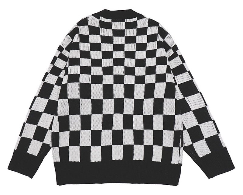 画像6: Unisex Damier lattice check V-neck cardigan sweater　男女兼用 ユニセックス ダミエ チェック柄 Vネックカーディガン セーター  (6)
