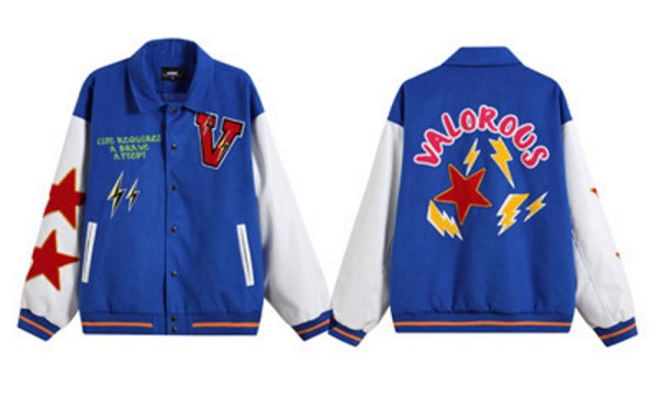 画像1:  valorous logo & star emblem BASEBALL JACKET baseball uniform jacket blouson  ユニセックス 男女兼用 valorousロゴ&スター エンブレム  ヒップホップ スタジアムジャンパー スタジャン MA-1 ボンバー ジャケット ブルゾン (1)