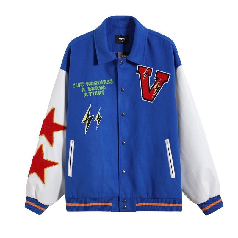 画像3:  valorous logo & star emblem BASEBALL JACKET baseball uniform jacket blouson  ユニセックス 男女兼用 valorousロゴ&スター エンブレム  ヒップホップ スタジアムジャンパー スタジャン MA-1 ボンバー ジャケット ブルゾン (3)