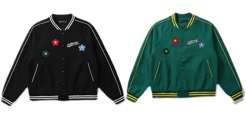画像6: it's suck wild world emblem BASEBALL JACKET baseball uniform jacket blouson  ユニセックス 男女兼用  it's suck wild worldロゴ&フラワー エンブレム  ヒップホップ スタジアムジャンパー スタジャン MA-1 ボンバー ジャケット ブルゾン (6)
