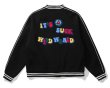 画像1: it's suck wild world emblem BASEBALL JACKET baseball uniform jacket blouson  ユニセックス 男女兼用  it's suck wild worldロゴ&フラワー エンブレム  ヒップホップ スタジアムジャンパー スタジャン MA-1 ボンバー ジャケット ブルゾン (1)