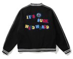 画像1: it's suck wild world emblem BASEBALL JACKET baseball uniform jacket blouson  ユニセックス 男女兼用  it's suck wild worldロゴ&フラワー エンブレム  ヒップホップ スタジアムジャンパー スタジャン MA-1 ボンバー ジャケット ブルゾン (1)