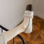 画像7: women's Lamb fur & pearl strap flat pumps 　ファー&パールストラップ フラットパンプス シューズ　 (7)