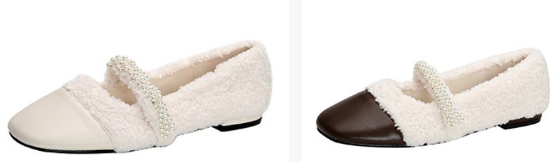 画像2: women's Lamb fur & pearl strap flat pumps  ファー&パールストラップ フラットパンプス シューズ  (2)