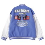 画像1: extreme cause embroidery  BASEBALL JACKET baseball uniform jacket blouson  ユニセックス 男女兼用extreme cause刺繍 エンブレム  ヒップホップ スタジアムジャンパー スタジャン MA-1 ボンバー ジャケット ブルゾン (1)