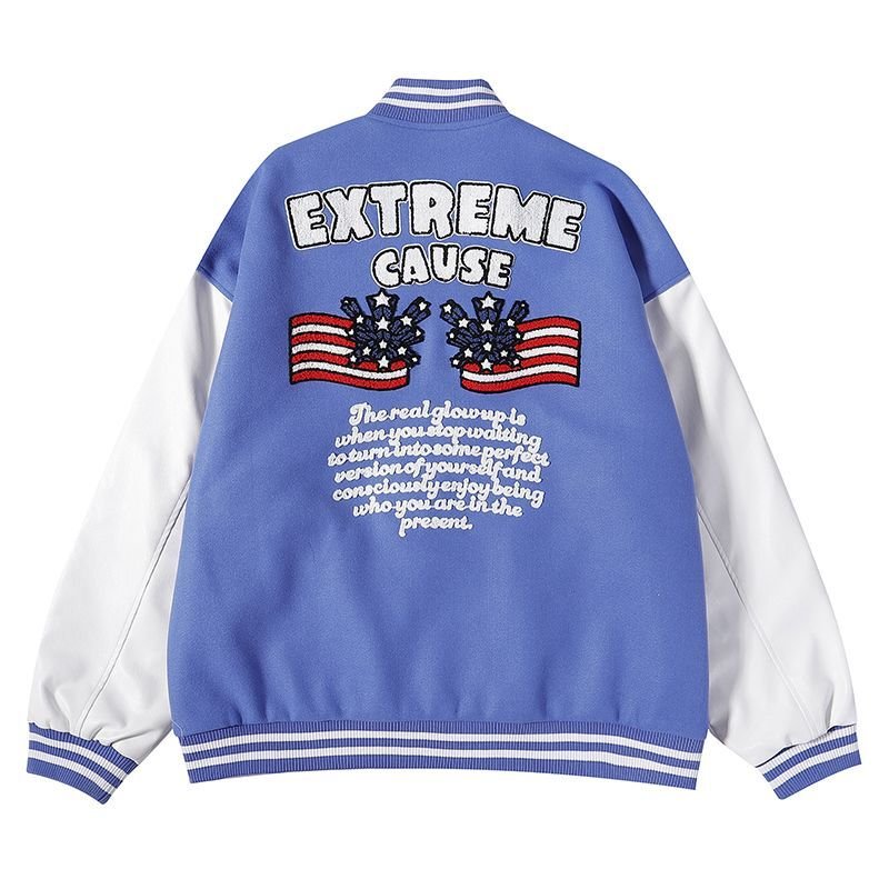 画像1: extreme cause embroidery  BASEBALL JACKET baseball uniform jacket blouson  ユニセックス 男女兼用extreme cause刺繍 エンブレム  ヒップホップ スタジアムジャンパー スタジャン MA-1 ボンバー ジャケット ブルゾン (1)