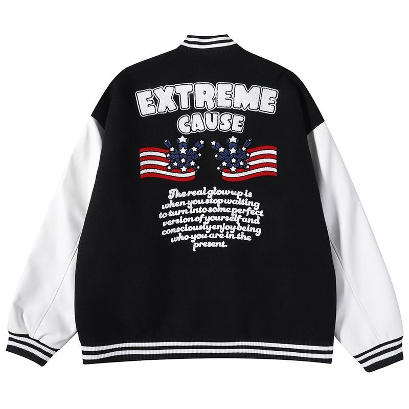 画像2: extreme cause embroidery  BASEBALL JACKET baseball uniform jacket blouson  ユニセックス 男女兼用extreme cause刺繍 エンブレム  ヒップホップ スタジアムジャンパー スタジャン MA-1 ボンバー ジャケット ブルゾン (2)