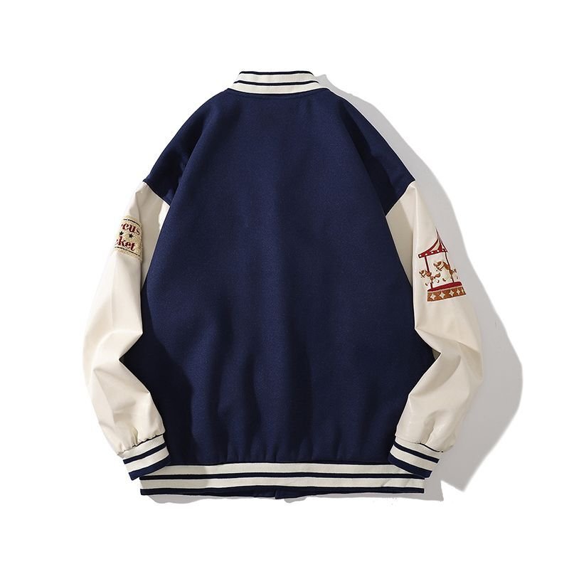 画像4: Circus embroidery BASEBALL JACKET baseball uniform jacket blouson  ユニセックス 男女兼用サーカス団刺繍 エンブレム  ヒップホップ スタジアムジャンパー スタジャン MA-1 ボンバー ジャケット ブルゾン (4)