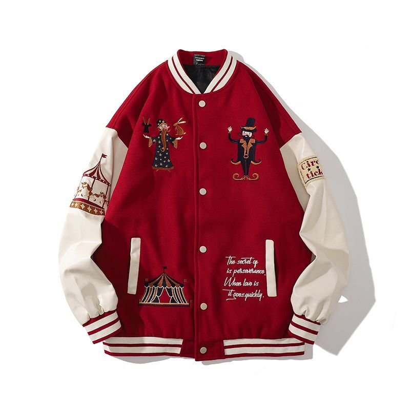 画像1: Circus embroidery BASEBALL JACKET baseball uniform jacket blouson  ユニセックス 男女兼用サーカス団刺繍 エンブレム  ヒップホップ スタジアムジャンパー スタジャン MA-1 ボンバー ジャケット ブルゾン (1)