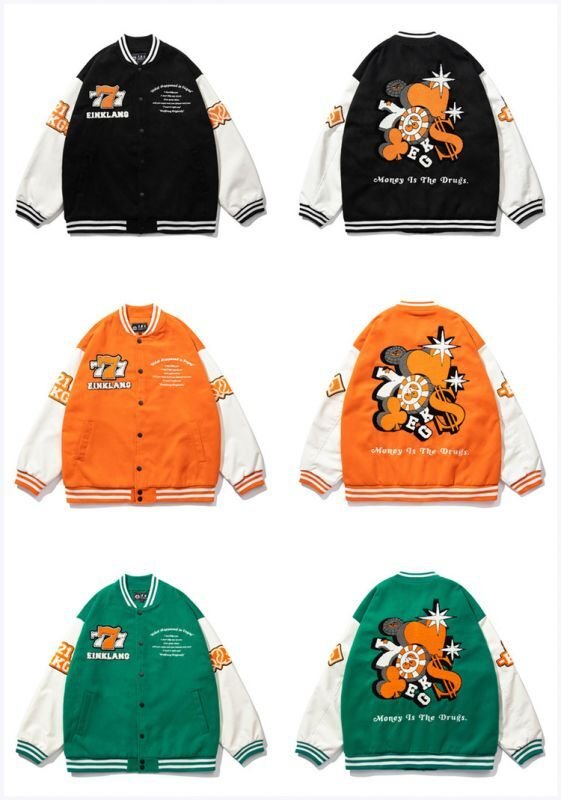 画像7: Casino game embroideryBASEBALL JACKET baseball uniform jacket blouson  ユニセックス 男女兼用 カジノ ゲーム 刺繍 エンブレム  ヒップホップ スタジアムジャンパー スタジャン MA-1 ボンバー ジャケット ブルゾン (7)