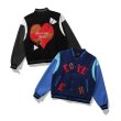 画像1: Heart & Arrow& Alphabet Logo embroidery BASEBALL JACKET baseball uniform jacket blouson  ユニセックス 男女兼用 ハート＆アロー＆アルファベットロゴ 刺繍 エンブレム  ヒップホップ スタジアムジャンパー スタジャン MA-1 ボンバー ジャケット ブルゾン (1)