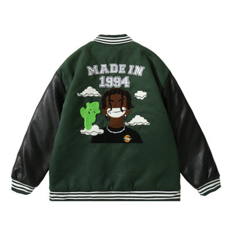 画像9: portrait flocking embroidery  BASEBALL JACKET baseball uniform jacket blouson  ユニセックス 男女兼用ポートレート刺繍 エンブレム  ヒップホップ スタジアムジャンパー スタジャン MA-1 ボンバー ジャケット ブルゾン (9)