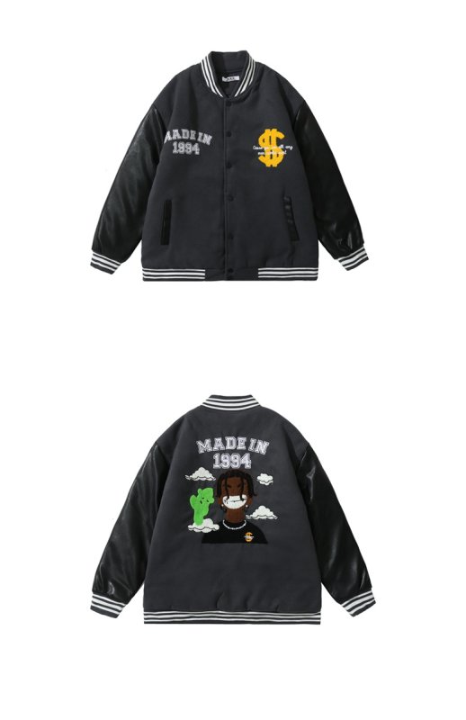 画像8: portrait flocking embroidery  BASEBALL JACKET baseball uniform jacket blouson  ユニセックス 男女兼用ポートレート刺繍 エンブレム  ヒップホップ スタジアムジャンパー スタジャン MA-1 ボンバー ジャケット ブルゾン (8)