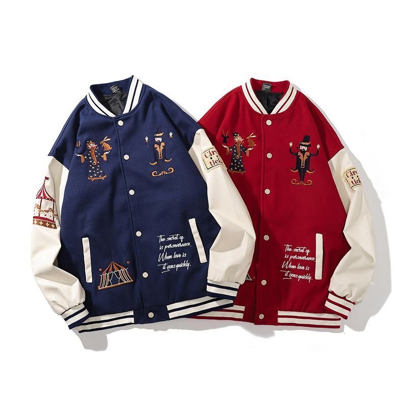 画像5: Circus embroidery BASEBALL JACKET baseball uniform jacket blouson  ユニセックス 男女兼用サーカス団刺繍 エンブレム  ヒップホップ スタジアムジャンパー スタジャン MA-1 ボンバー ジャケット ブルゾン (5)