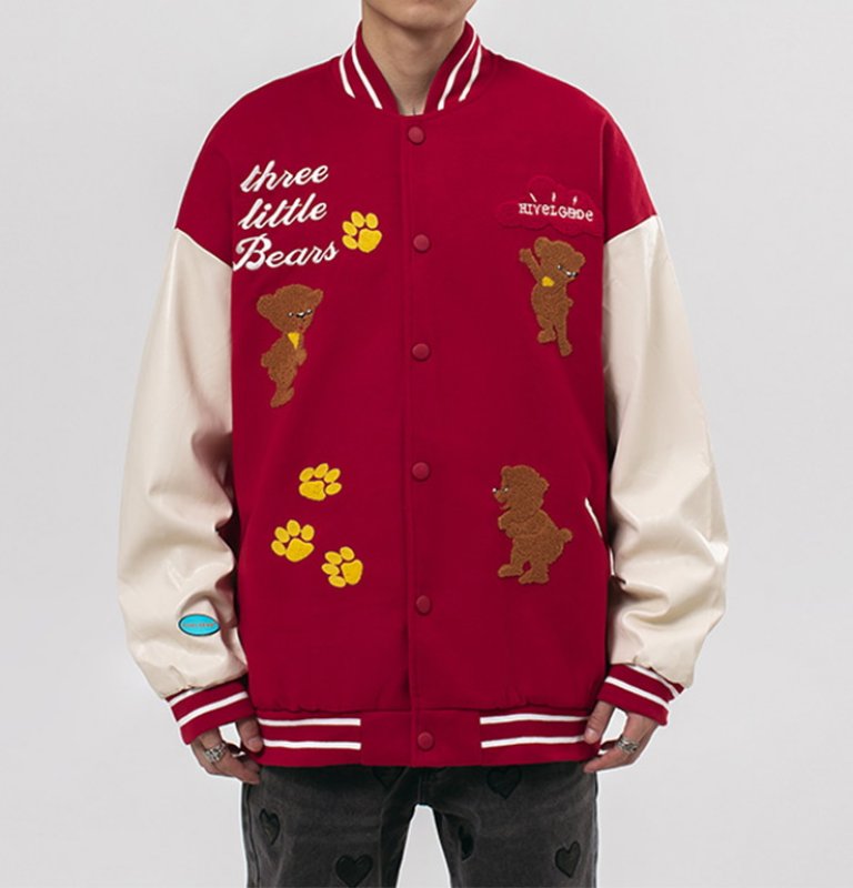 画像6: Feel lonely BASEBALL JACKET baseball uniform jacket blouson  ユニセックス 男女兼用 ベア熊ベイビー 刺繍 エンブレム  ヒップホップ スタジアムジャンパー スタジャン MA-1 ボンバー ジャケット ブルゾン (6)