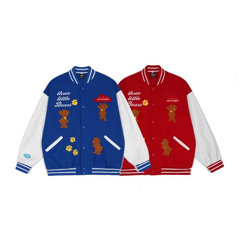 画像7: Feel lonely BASEBALL JACKET baseball uniform jacket blouson  ユニセックス 男女兼用 ベア熊ベイビー 刺繍 エンブレム  ヒップホップ スタジアムジャンパー スタジャン MA-1 ボンバー ジャケット ブルゾン (7)