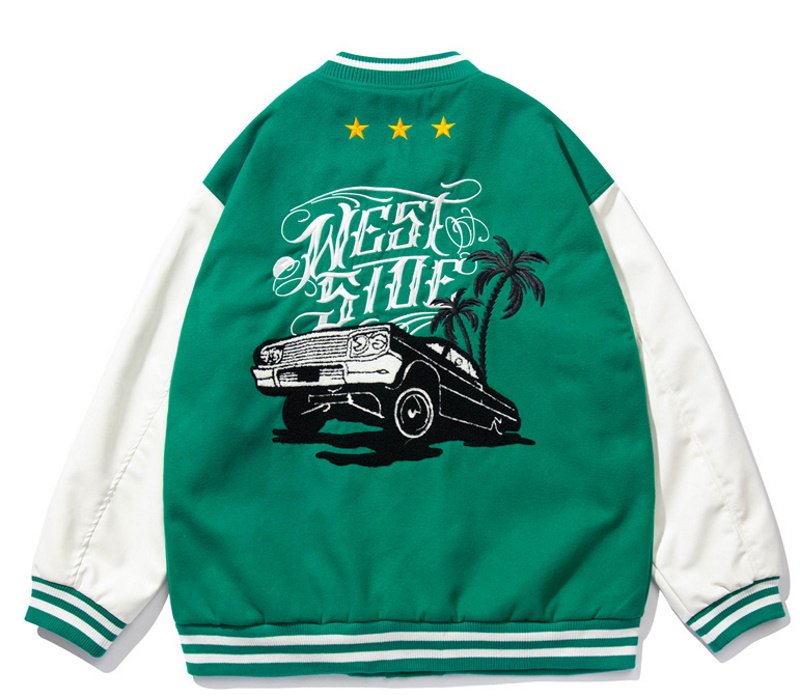 画像2: Westside classic car BASEBALL JACKET baseball uniform jacket blouson  ユニセックス 男女兼用 ウエストサイドクラシックカー刺繍 エンブレム  ヒップホップ スタジアムジャンパー スタジャン MA-1 ボンバー ジャケット ブルゾン (2)