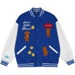 画像1: Feel lonely BASEBALL JACKET baseball uniform jacket blouson  ユニセックス 男女兼用 ベア熊ベイビー 刺繍 エンブレム  ヒップホップ スタジアムジャンパー スタジャン MA-1 ボンバー ジャケット ブルゾン (1)