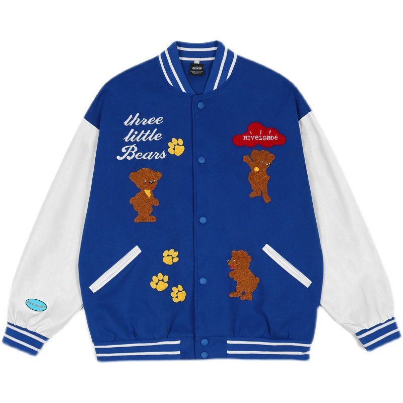 画像1: Feel lonely BASEBALL JACKET baseball uniform jacket blouson  ユニセックス 男女兼用 ベア熊ベイビー 刺繍 エンブレム  ヒップホップ スタジアムジャンパー スタジャン MA-1 ボンバー ジャケット ブルゾン (1)
