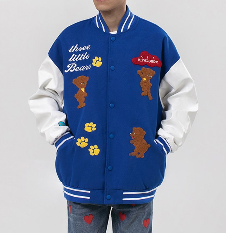 画像5: Feel lonely BASEBALL JACKET baseball uniform jacket blouson  ユニセックス 男女兼用 ベア熊ベイビー 刺繍 エンブレム  ヒップホップ スタジアムジャンパー スタジャン MA-1 ボンバー ジャケット ブルゾン (5)