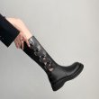 画像3:  women's lace-up elastic band thick-soled boots Martin boots　レザーエラスティックベルト ブーツ マーティンブーツ (3)