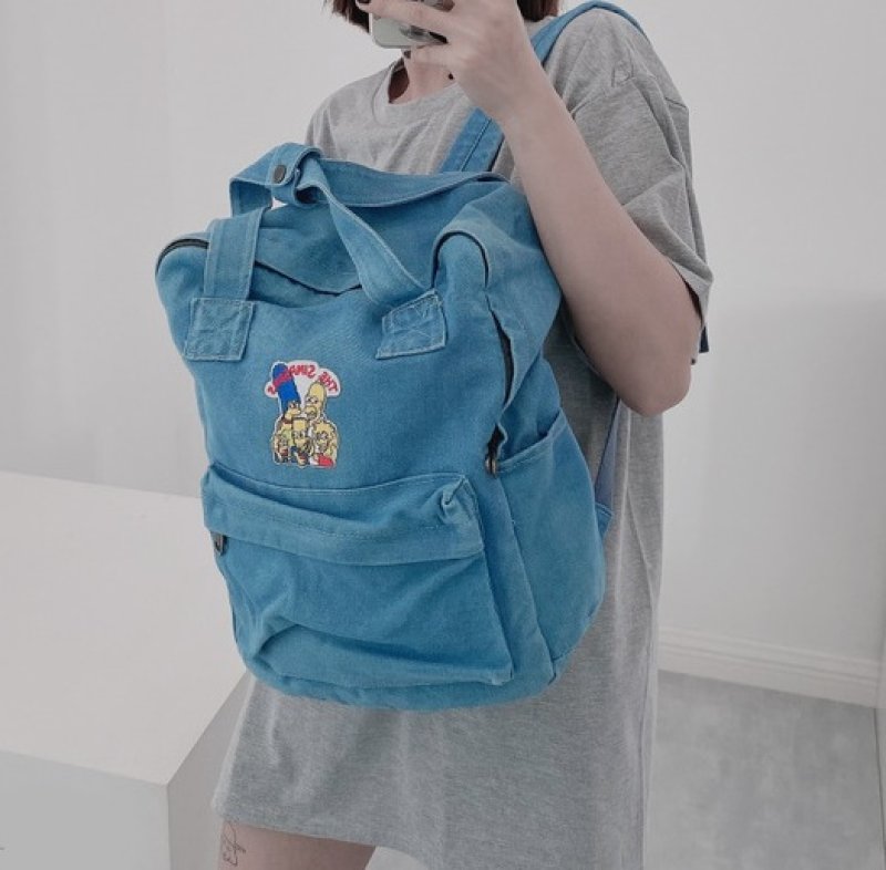画像7:  Simpson family denim backpack tote shoulder  bag  ユニセックス男女兼用 シンプソンファミリーデニムバックパック リュック (7)