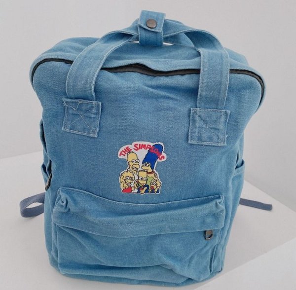 画像1:  Simpson family denim backpack tote shoulder  bag  ユニセックス男女兼用 シンプソンファミリーデニムバックパック リュック (1)