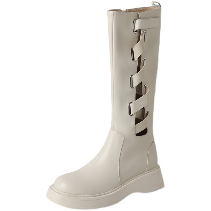 画像2:  women's lace-up elastic band thick-soled boots Martin boots レザーエラスティックベルト ブーツ マーティンブーツ (2)