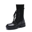 画像2:  women's lace-up socks boots Martin boots　レザーレースアップソックスブーツ ニット マーティンブーツ (2)