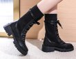 画像8:  women's lace-up socks boots Martin boots　レザーレースアップソックスブーツ ニット マーティンブーツ (8)