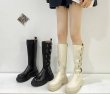 画像4:  women's lace-up elastic band thick-soled boots Martin boots　レザーエラスティックベルト ブーツ マーティンブーツ (4)