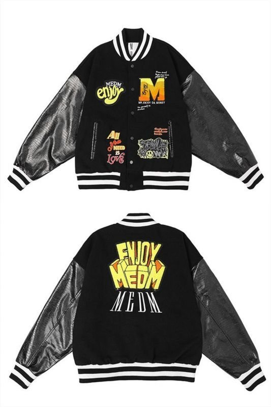 画像3: MEDM Baseball JACKET baseball uniform jacket blouson  ユニセックス 男女兼用 MEDMエンブレム  ヒップホップ スタジアムジャンパー スタジャン MA-1 ボンバー ジャケット ブルゾン (3)