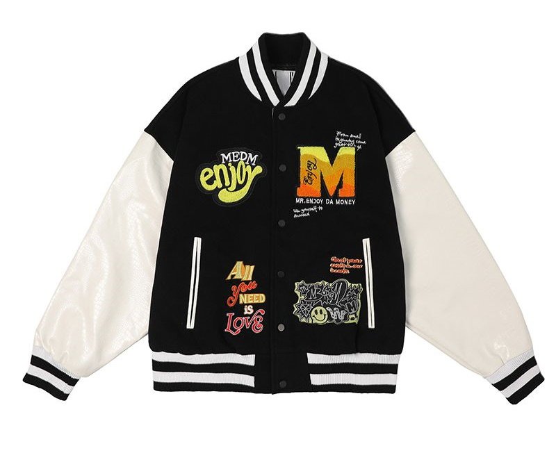 画像2: MEDM Baseball JACKET baseball uniform jacket blouson  ユニセックス 男女兼用 MEDMエンブレム  ヒップホップ スタジアムジャンパー スタジャン MA-1 ボンバー ジャケット ブルゾン (2)