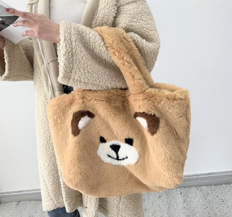 画像5: large capacity Brown bear far tote shoulder bag ブラウンベア ファー ラージキャパシティー トート ショルダーバッグ (5)