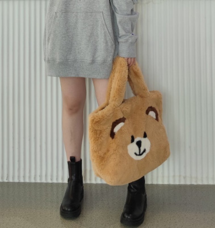 画像4: large capacity Brown bear far tote shoulder bag ブラウンベア ファー ラージキャパシティー トート ショルダーバッグ (4)