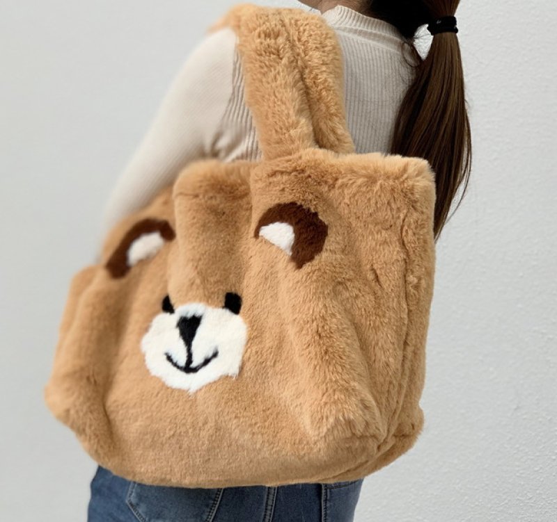 画像6: large capacity Brown bear far tote shoulder bag ブラウンベア ファー ラージキャパシティー トート ショルダーバッグ (6)