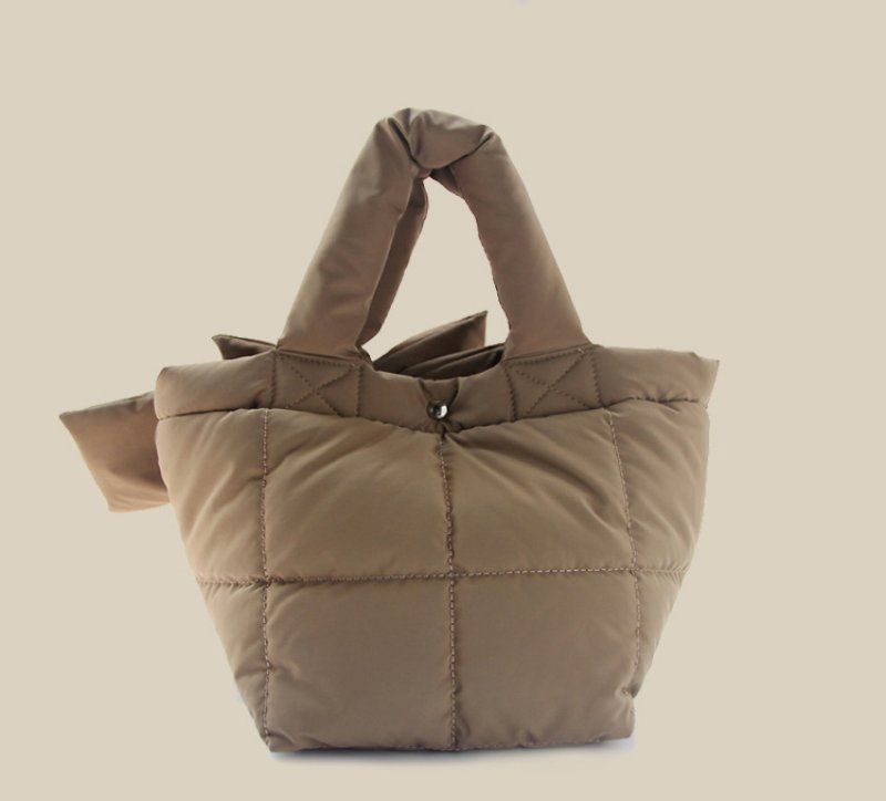 画像13: Ribbon down quilted tote shoulder bag キルティング取り外し可能リボン付きトートショルダーバッグ (13)