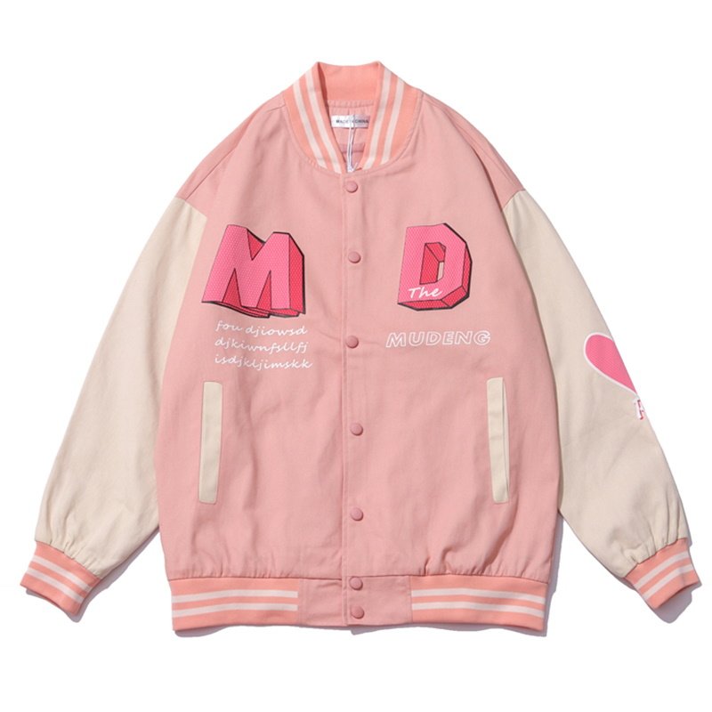 画像3: MD BASEBALL JACKET baseball uniform jacket blouson  ユニセックス 男女兼用 MD エンブレム  ヒップホップ スタジアムジャンパー スタジャン MA-1 ボンバー ジャケット ブルゾン (3)