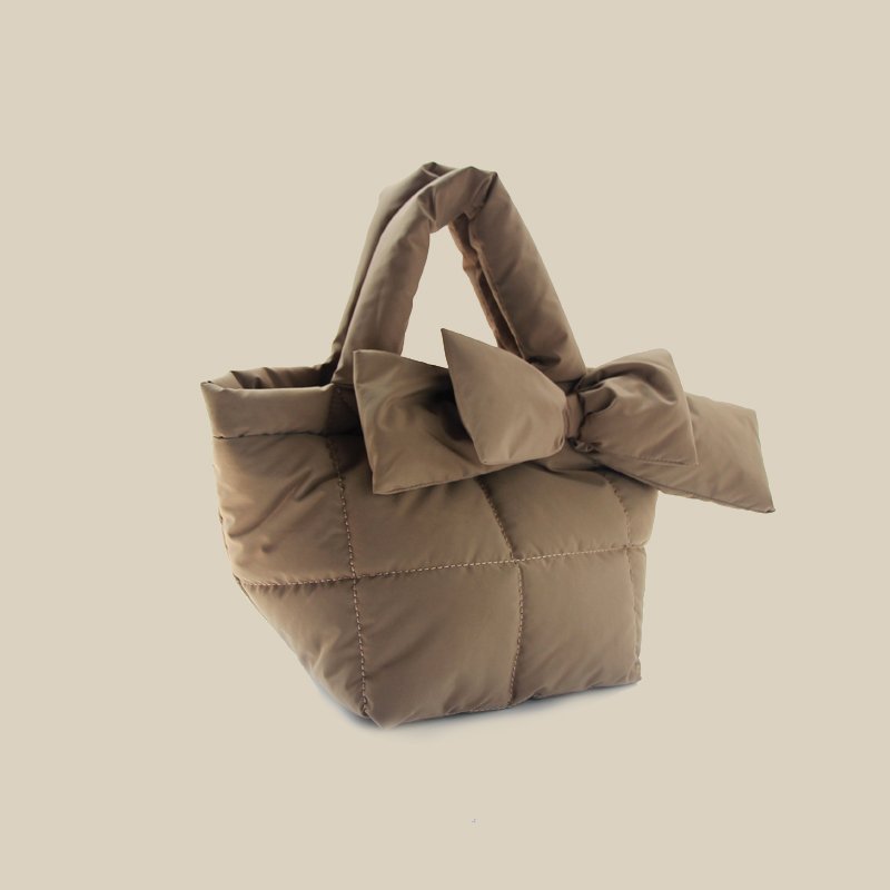 画像11: Ribbon down quilted tote shoulder bag キルティング取り外し可能リボン付きトートショルダーバッグ (11)