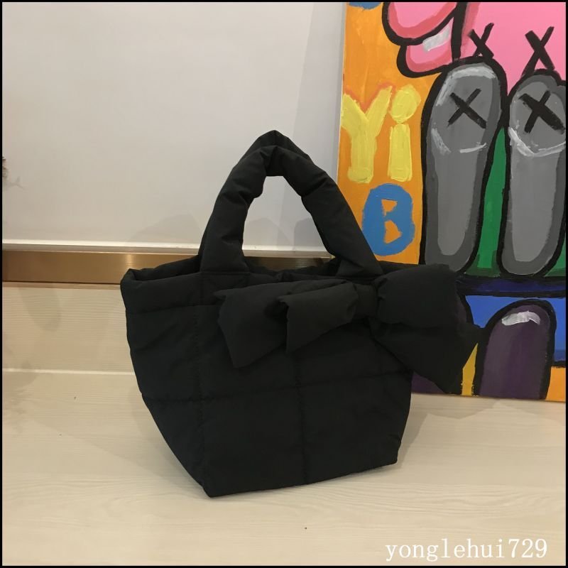 画像8: Ribbon down quilted tote shoulder bag キルティング取り外し可能リボン付きトートショルダーバッグ (8)